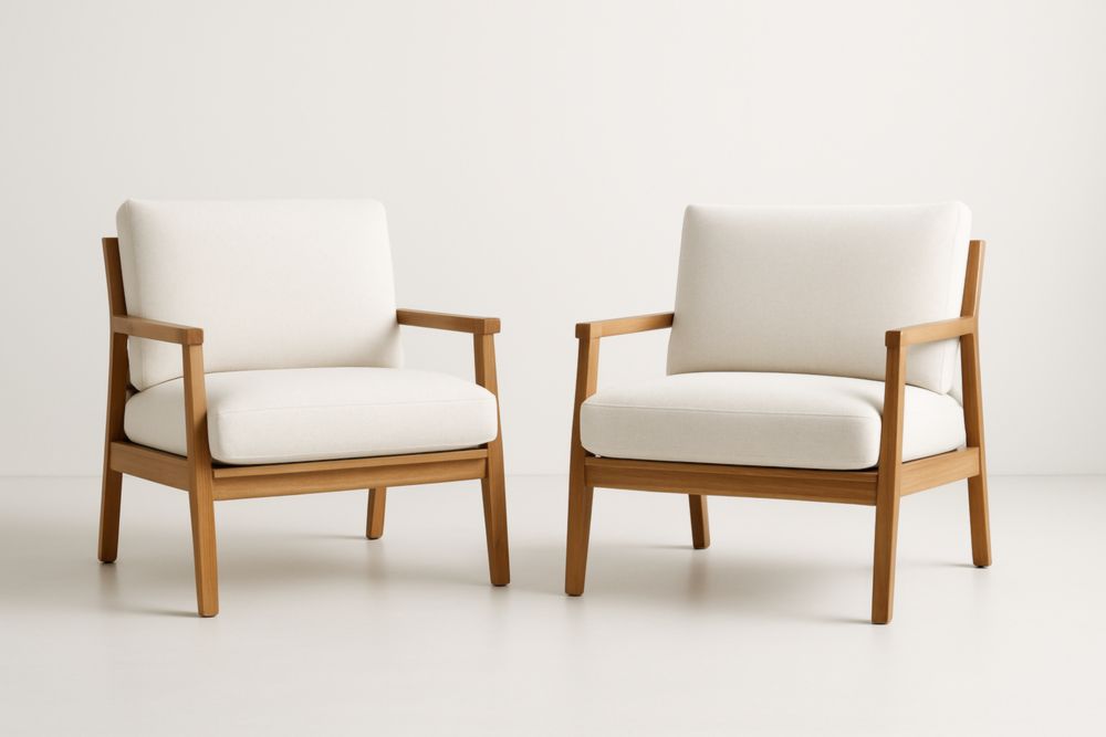 Fauteuil Ensemble 2 Pièces Bois Tissu Blanc