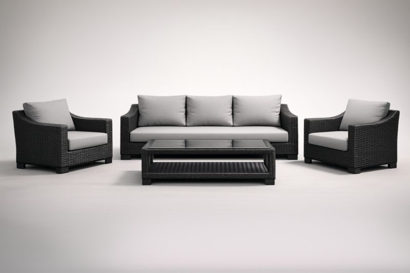 Ensemble de jardin 4 pièces en résine et verre trempé