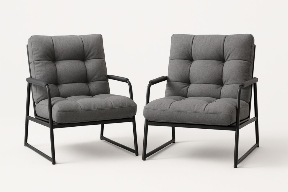 Lot de 2 fauteuils en métal et tissu gris