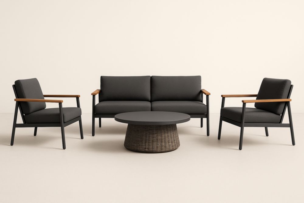 Ensemble de salon extérieur en aluminium et bois anthracite