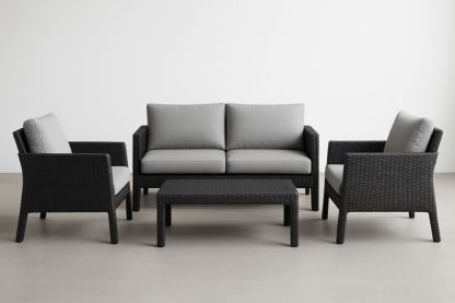 Salon de jardin 4 pièces en résine avec coussins gris