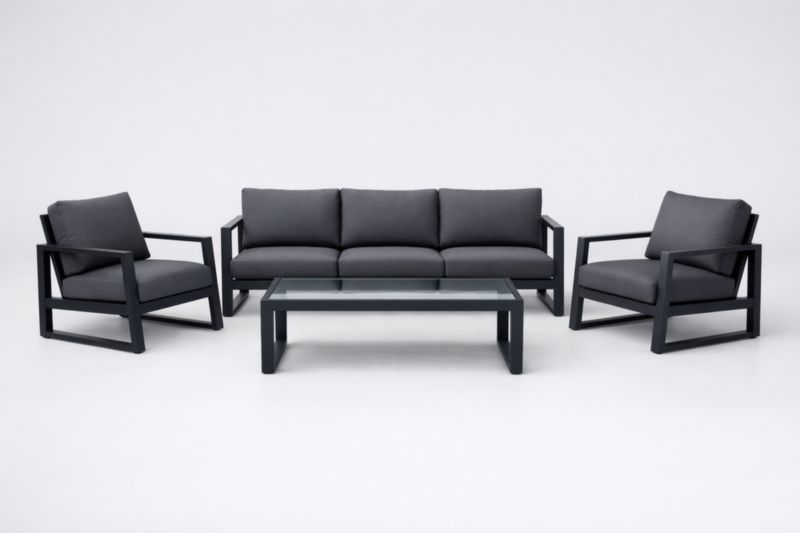 Ensemble de Salon de Jardin Aluminium avec Coussins Gris