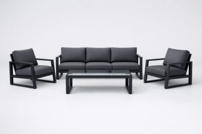 Ensemble de Salon de Jardin Aluminium avec Coussins Gris