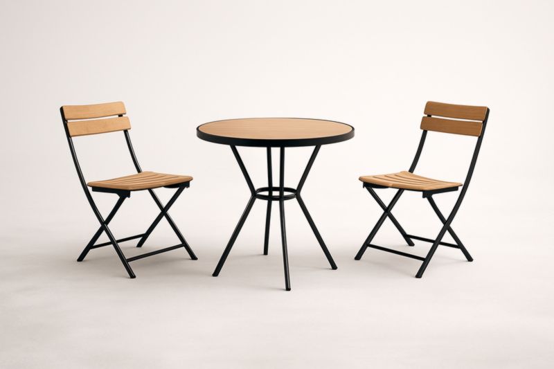 Ensemble Table Ronde et Chaises Pliantes en Bois et Acier