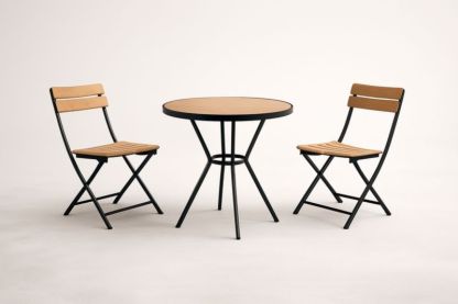 Ensemble Table Ronde et Chaises Pliantes en Bois et Acier