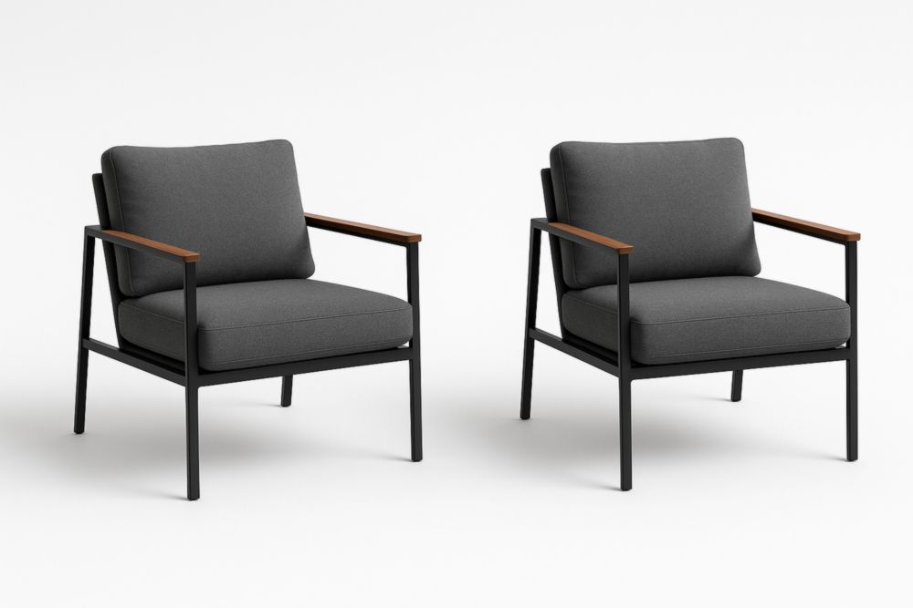 Lot de 2 fauteuils en métal et tissu gris