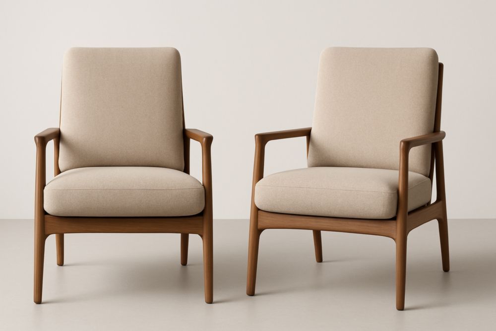 Ensemble de 2 Fauteuils en Bois Massif Tissu Beige