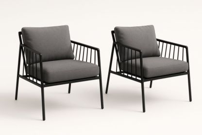Lot de 2 fauteuils extérieurs en métal noir avec coussins en polyester gris
