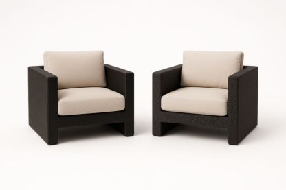 Fauteuils en Résine Tressée avec Coussins Beige 2 Pièces