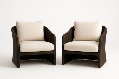 Set de 2 fauteuils en résine tressée avec coussins en polyester