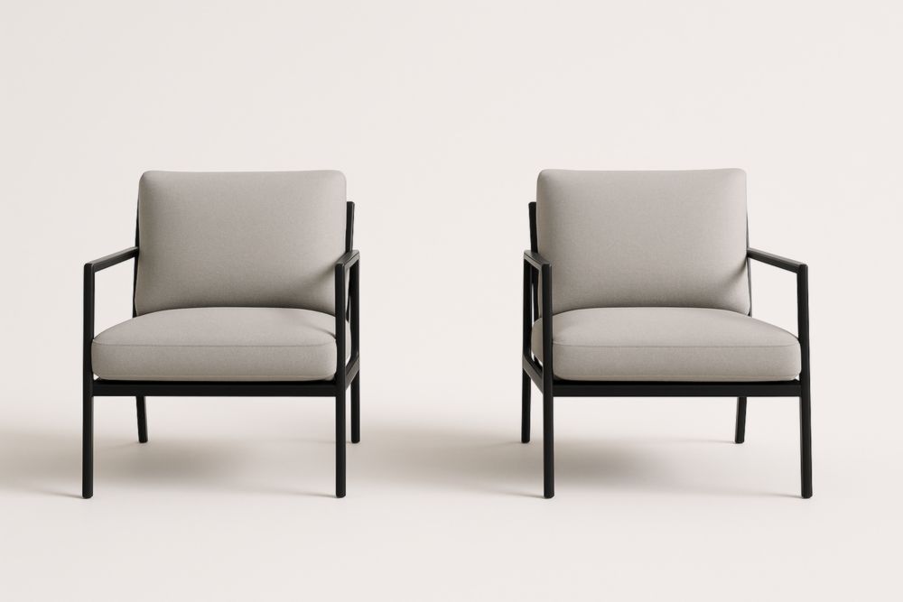 Fauteuil en métal et tissu gris ensemble de 2