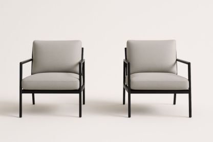 Fauteuil en métal et tissu gris ensemble de 2