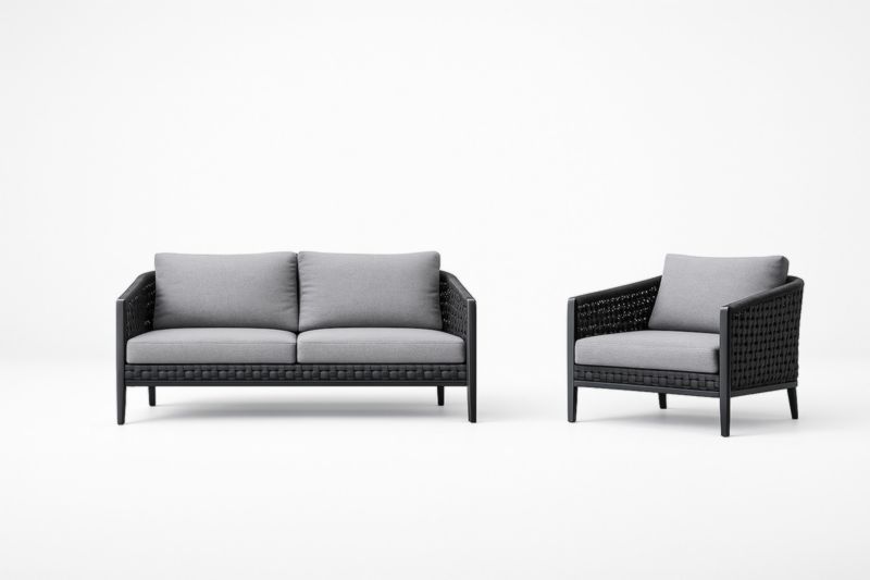 Ensemble canapé et fauteuil extérieur gris en polyester et aluminium