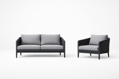 Ensemble canapé et fauteuil extérieur gris en polyester et aluminium