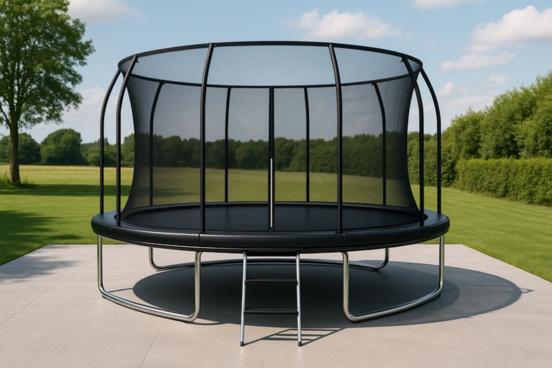 Trampoline rond avec filet de sécurité en acier et PVC noir