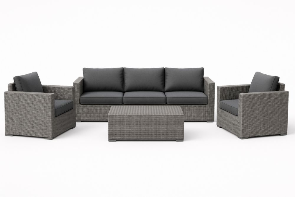 Ensemble de Jardin en Résine Tressée avec Canapé 3 Places, Fauteuils et Table Basse
