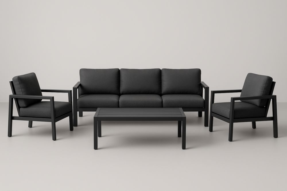 Ensemble de Canapé en Aluminium avec Coussins en Polyester Noir
