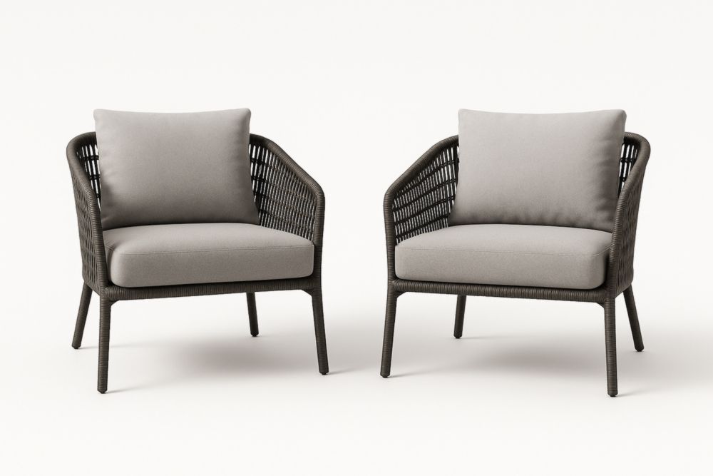 Lot de 2 fauteuils en métal et tissu gris