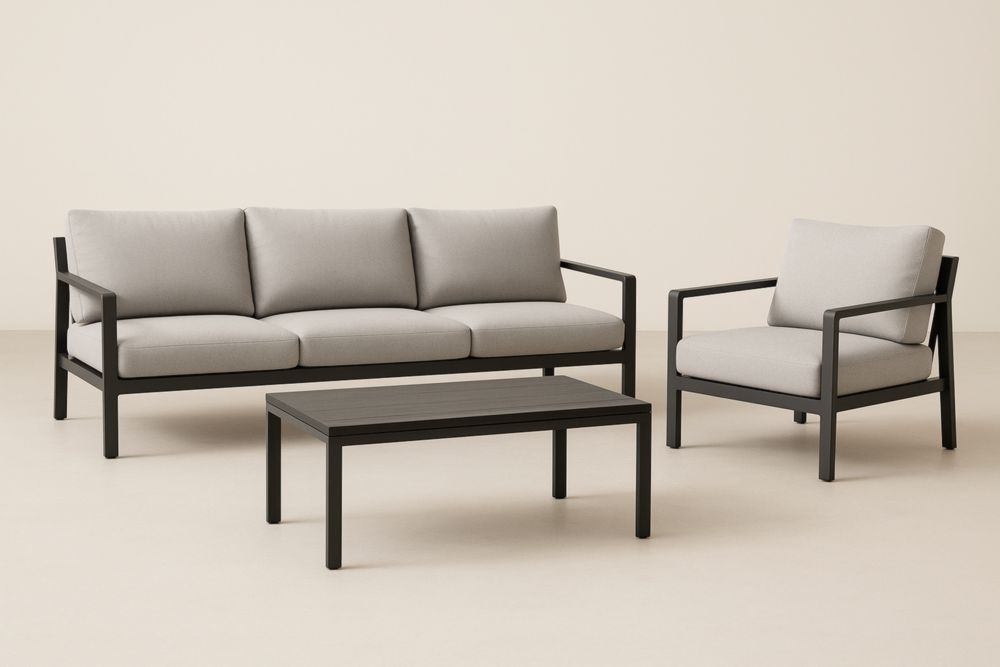 Salon de Jardin en Aluminium avec Coussins Gris