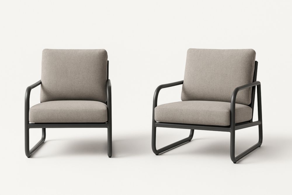Lot de 2 fauteuils en métal et polyester gris