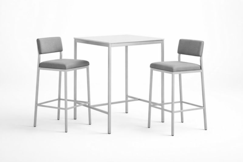 Table Haute et Chaises en Aluminium Gris et Tissu avec coussins