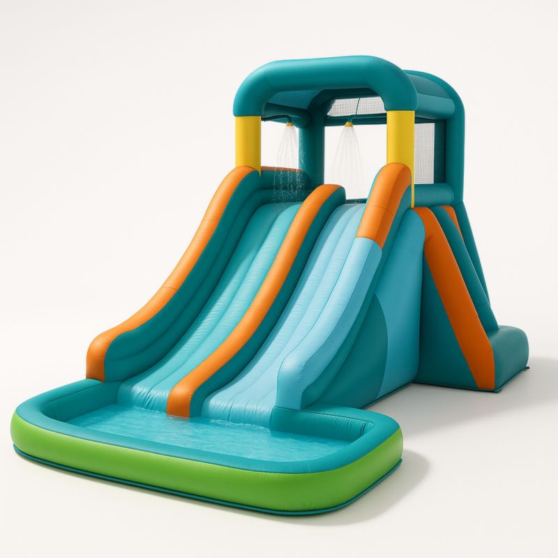 Toboggan Gonflable Double Piste avec Bassin et Douche pour Enfants en PVC