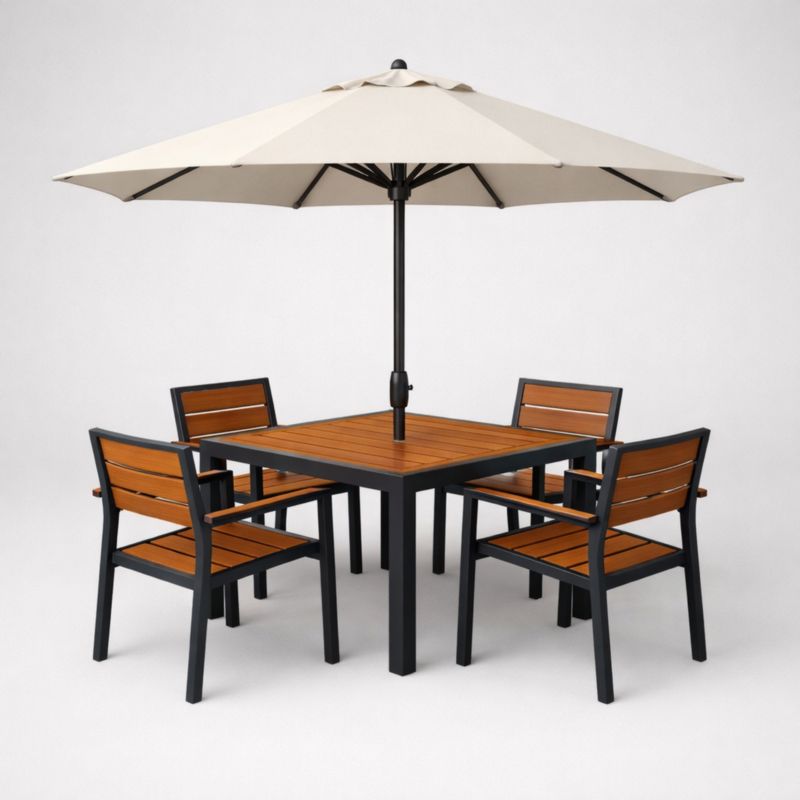 Ensemble de Jardin en Métal et Bois avec Parasol Beige