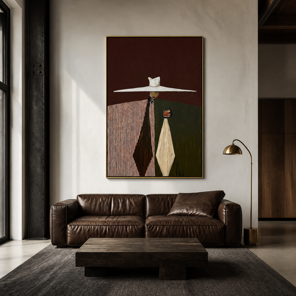 Bourbon Chic - Modern Striped Fashion Lady with White Hat Painting