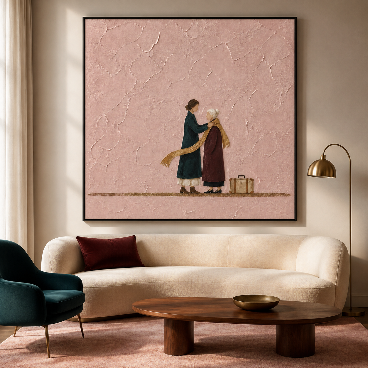 Tender Care - Daughter Wrapping Scarf for Mother Soft Pink Canvas