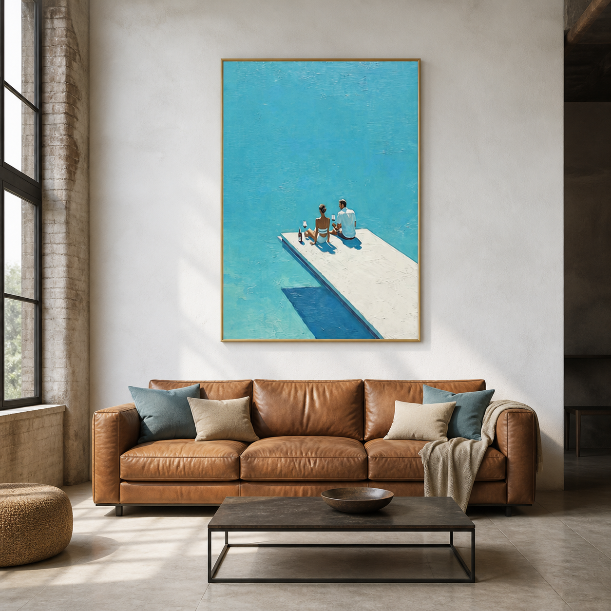 Coastal Romance - Couple Drinking Wine on Azure Pool Board