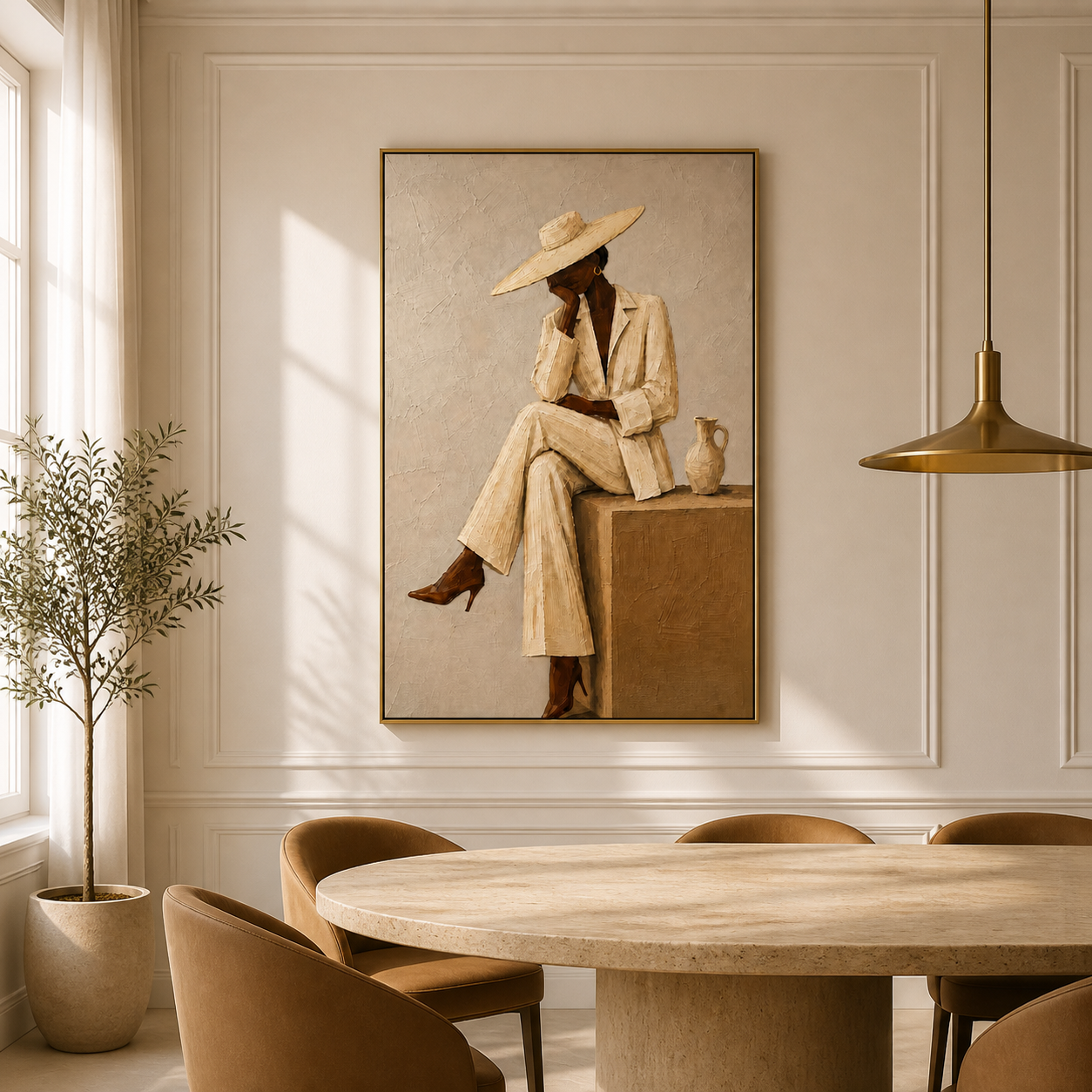 Casual Sophistication - Terracotta & Beige Seated Fashion Canvas