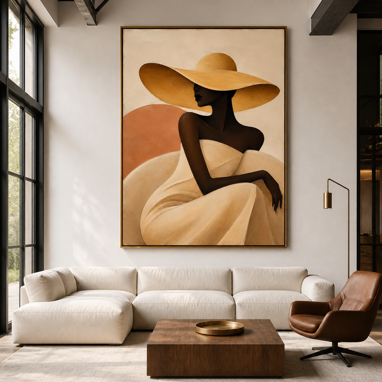 Solstice Elegance - Warm Ochre & Sunburst Silhouette Canvas