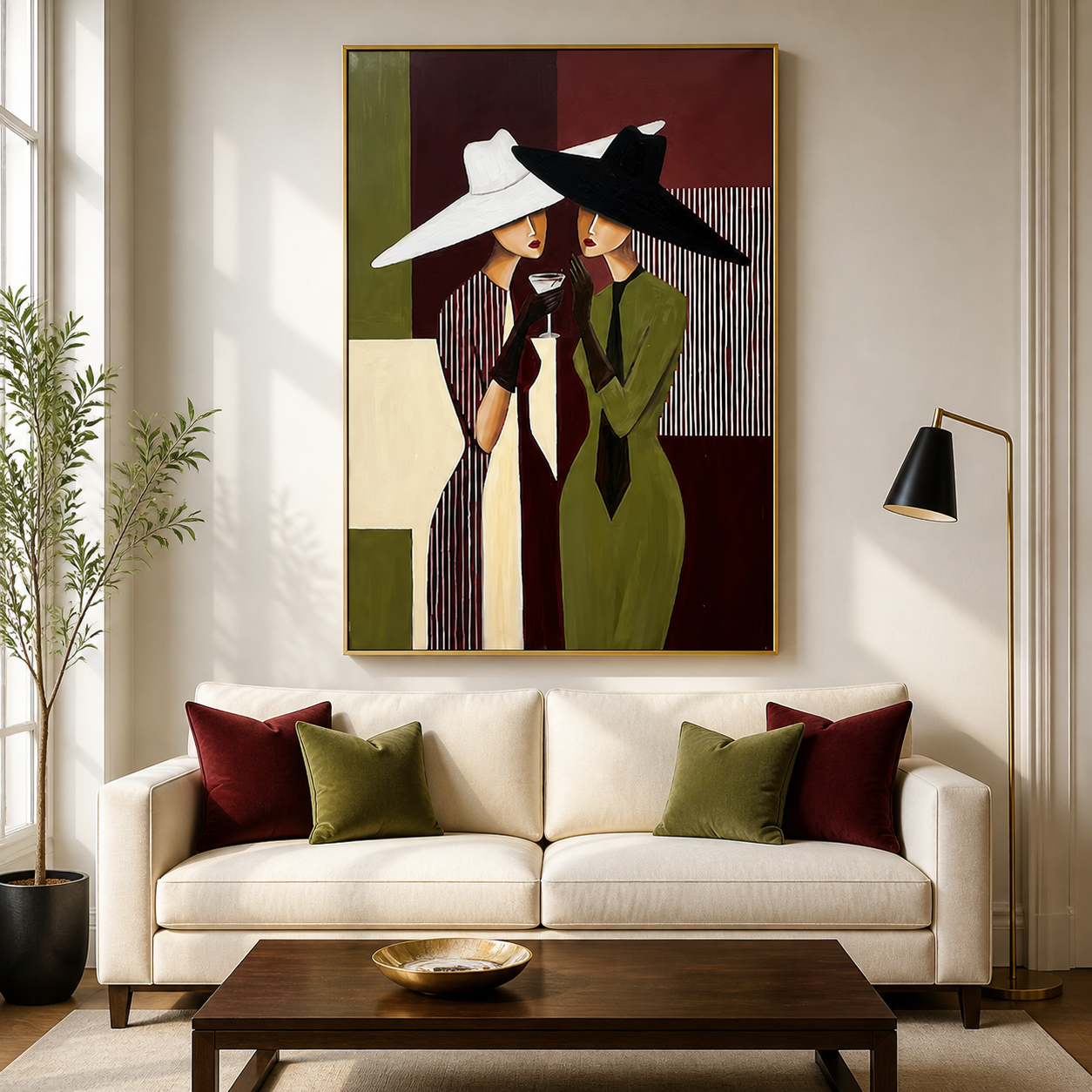 Velvet Whispers - Black & White Hat Duo Cocktail Canvas