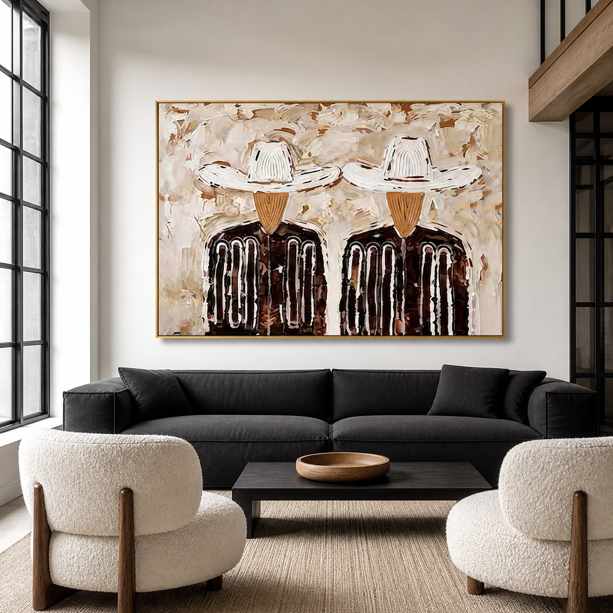 Ranch Heritage - Heavy Impasto Cowboy Duo Horizon Canvas