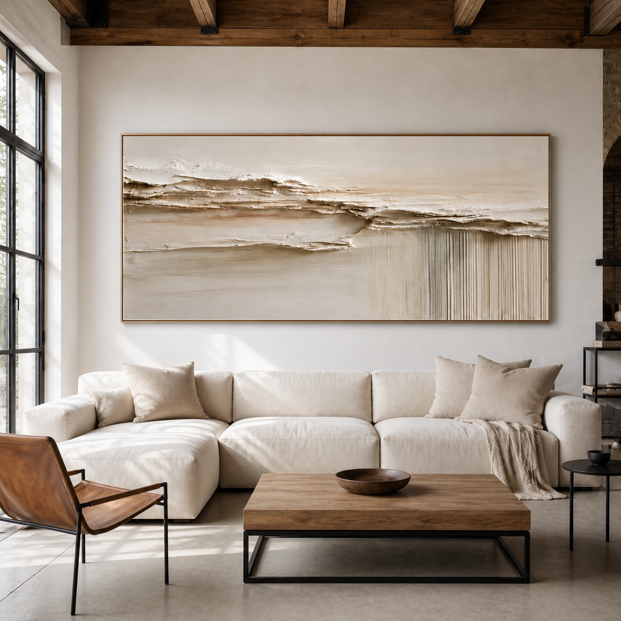 Sandstone Waves - Minimalist Heavy Impasto Horizon Canvas