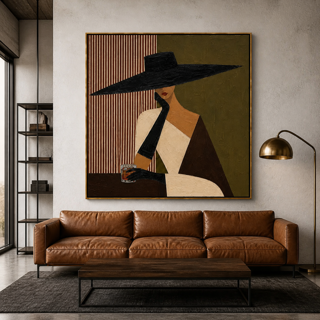 Midnight Lounge - Vintage Black Hat & Whiskey Lady Canvas Painting