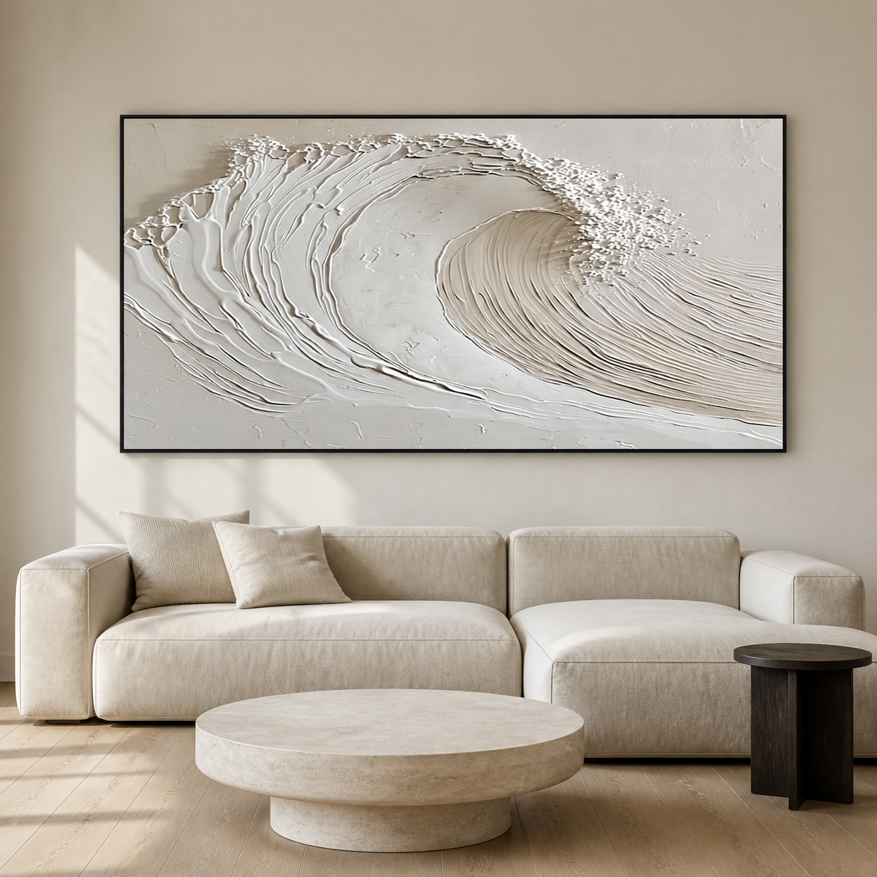 Pristine Crest - Minimalist White Ocean Wave Impasto Horizontal Canvas