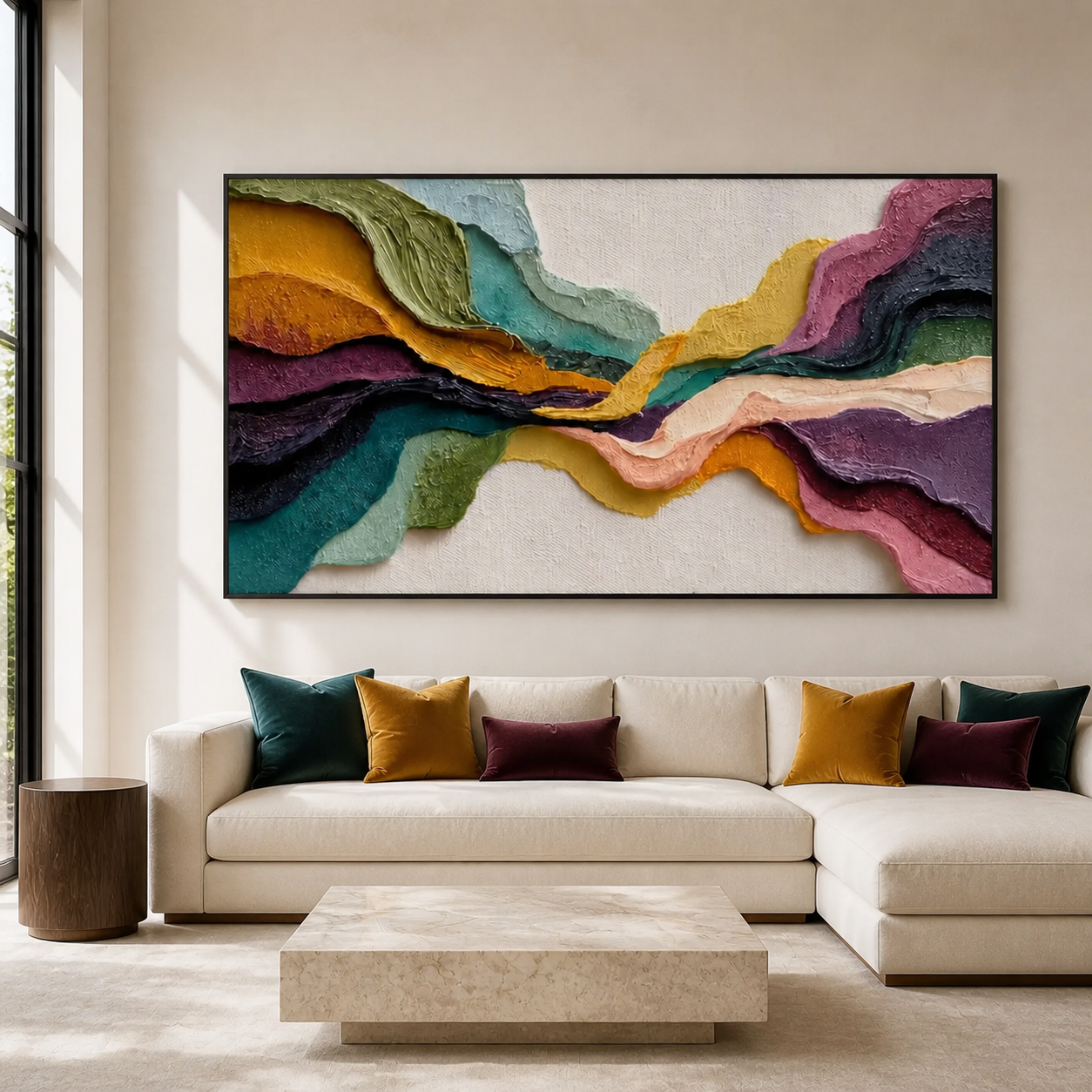 Chromatic Waves - Colorful Impasto Ribbon Abstract Horizontal Painting