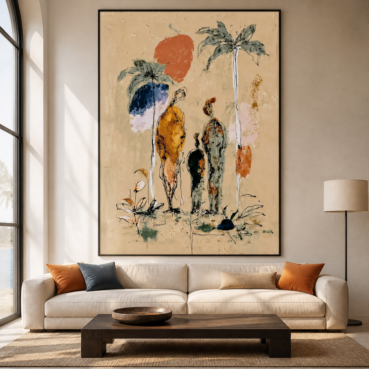 Tropical Solitude - Abstract Family & Palm Trees Impasto Painting