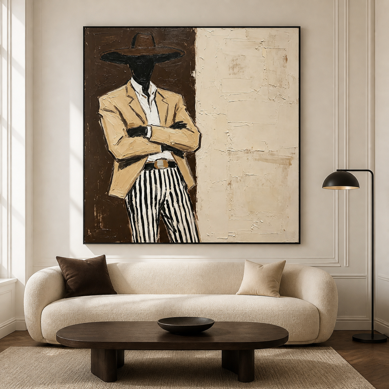 Mysterious Suitor - Faceless Man in Beige Suit & Striped Pants
