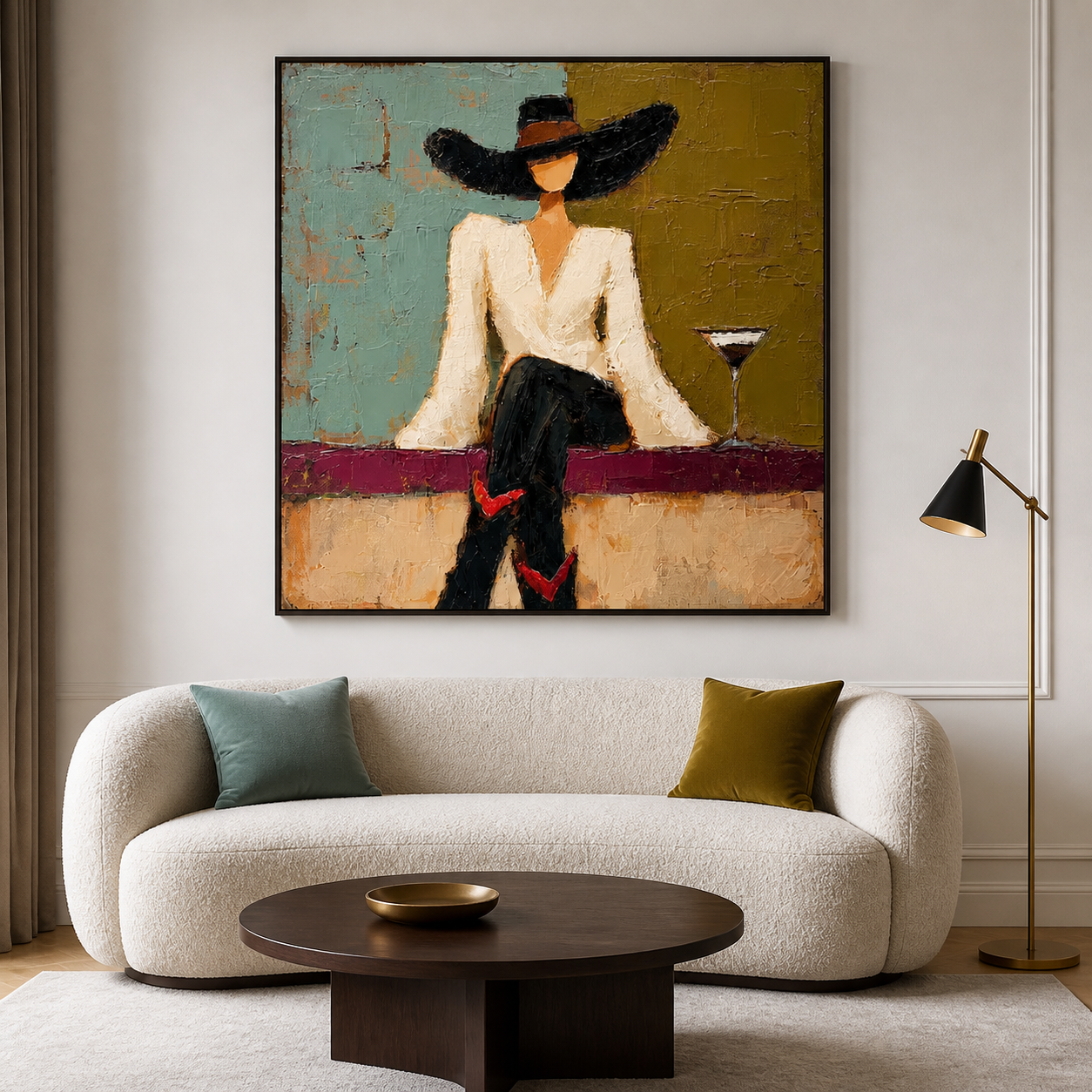 Golden Hour Lounge - Chic Lady in Black Hat with Cocktail