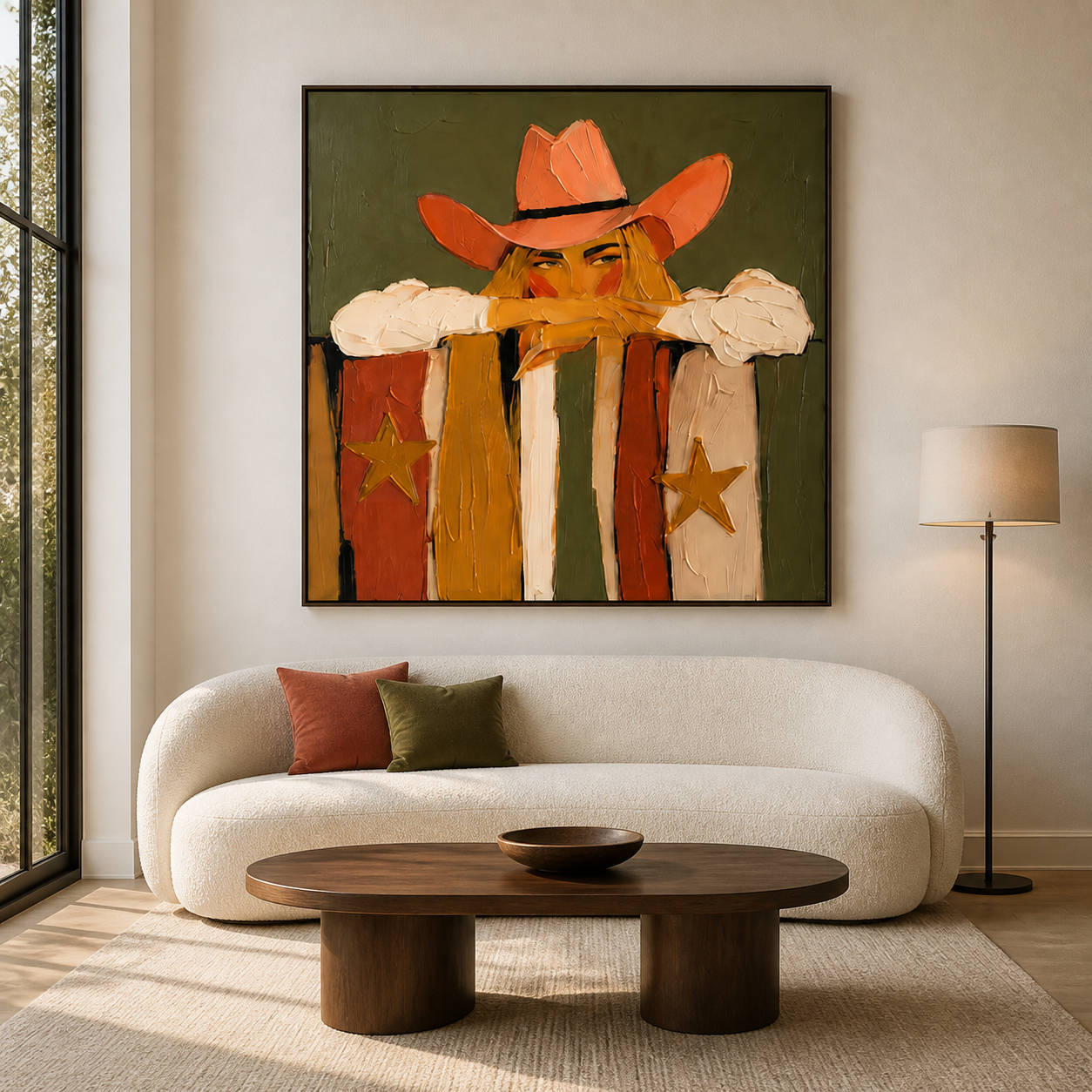 Texas Star - Pink Cowboy Hat Cowgirl & Barn Fence Painting