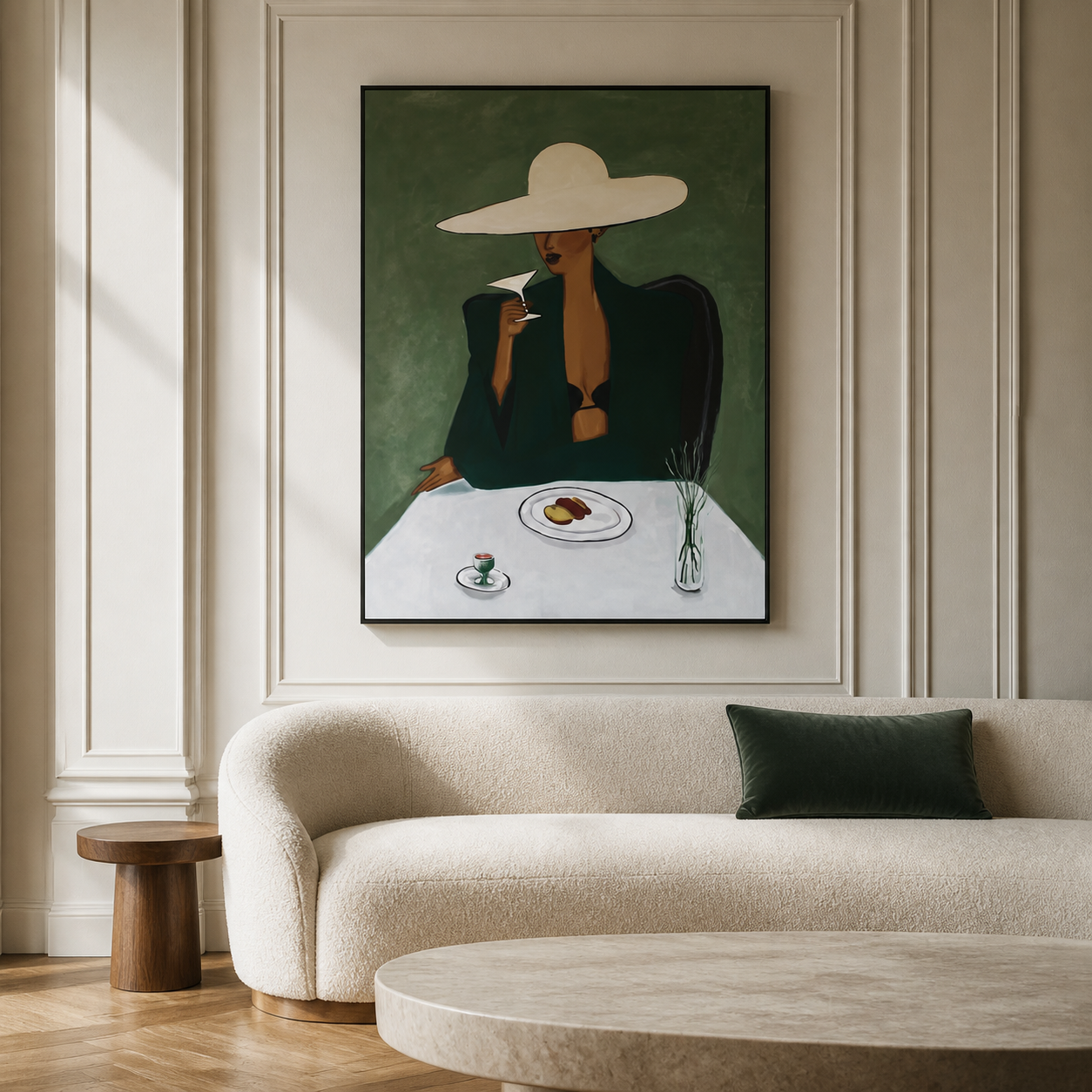Evening Solitude - Elegant Woman with Wide Hat Painting