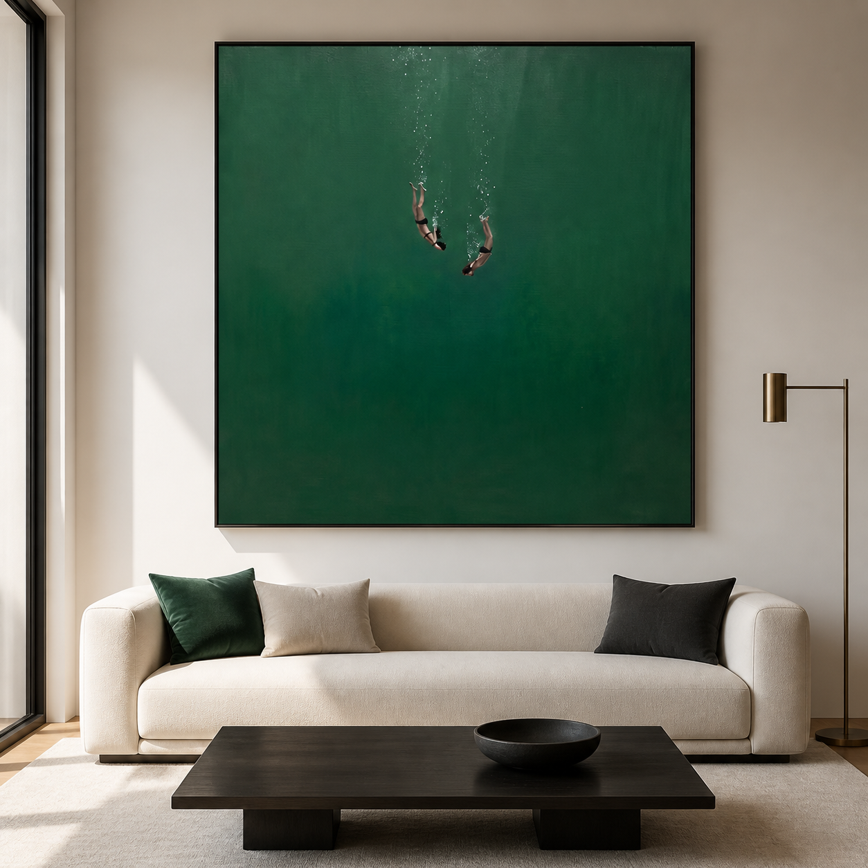 Jade Depths - Twin Swimmers Diving Deep Abstract Painting