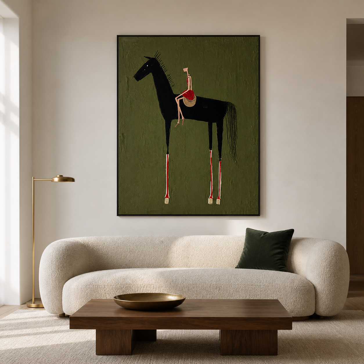 Crimson Sunset Strides - Tall Black Horse & Picador Painting