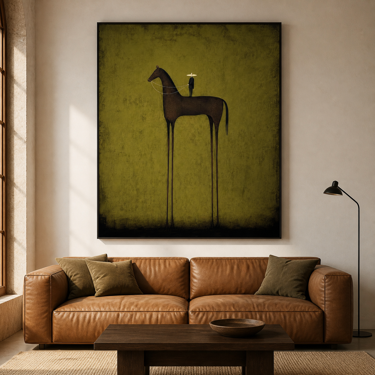 The Lone Sentinel - Minimalist Dark Horse & Rider Canvas