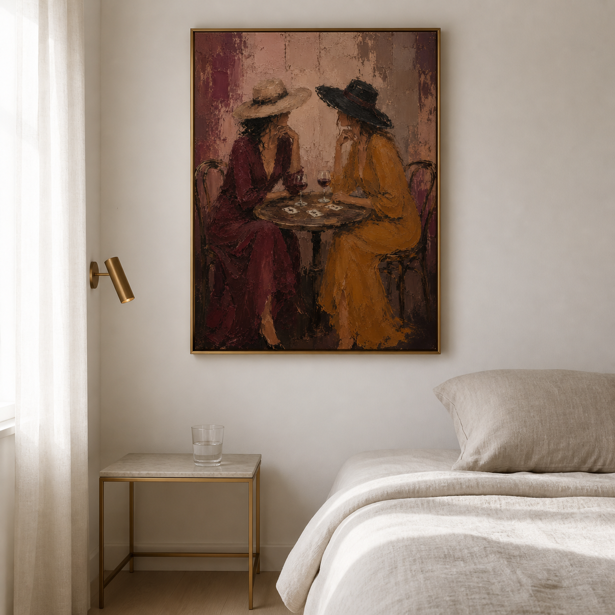 Cards & Cabernet - Two Cowgirls at Cafe Table Textured Painting