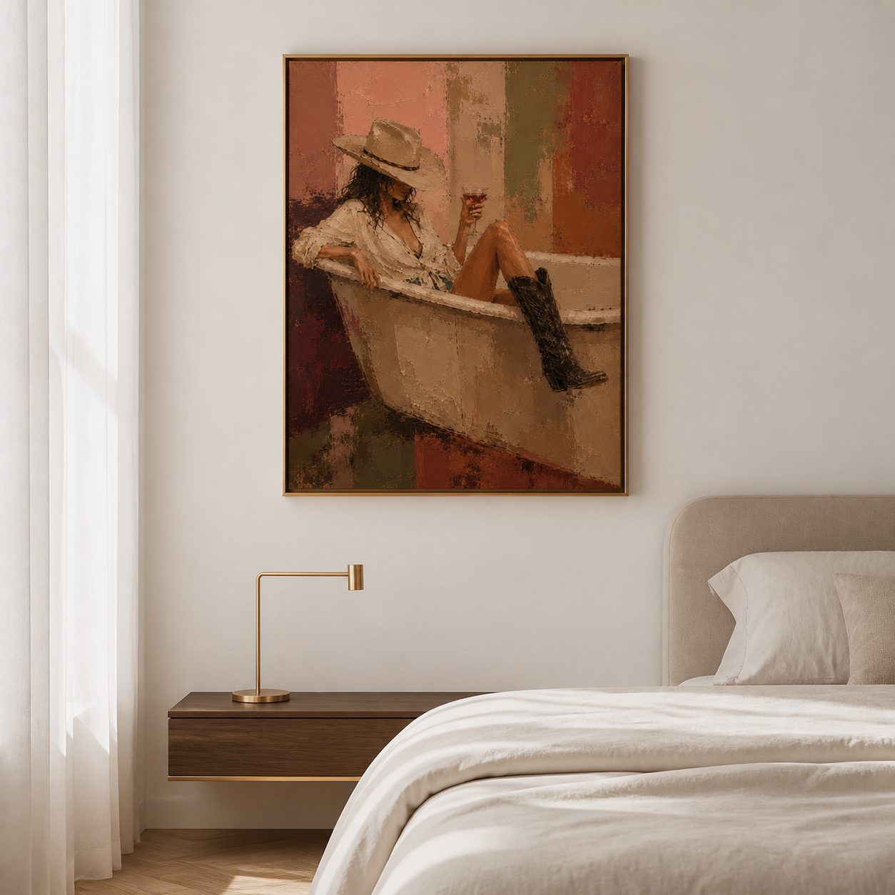 Unwind in Style - Cowgirl in Vintage Bathtub Textured Painting