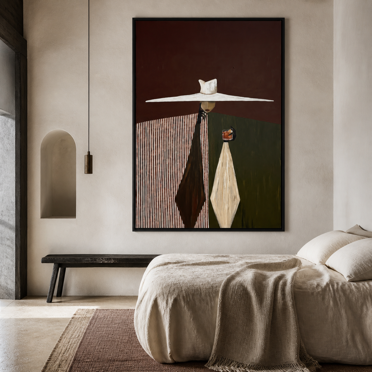 Bourbon Chic - Modern Striped Fashion Lady with White Hat Painting