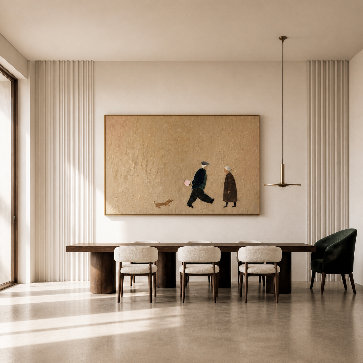 Heartfelt Journey - Minimalist Elderly Couple & Dog Impasto Canvas Wall Art